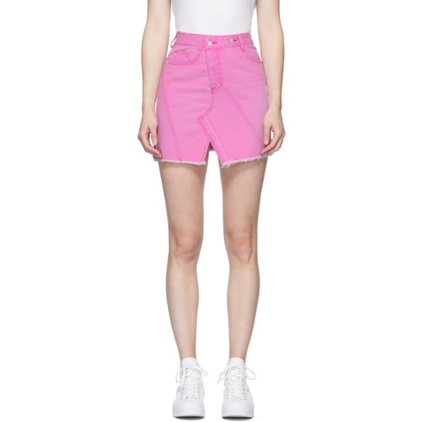 Pink Asymmetric Denim Miniskirt