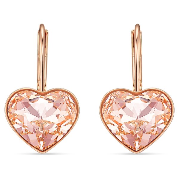 Bella Heart Pierced Earrings, Pink, Rose-gold tone plated by SWAROVSKI