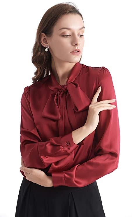 LilySilk Bow-tie Neck Silk Blouse for Women Long Sleeve Ladies Tops Buttons VintageReal Silk Shirts