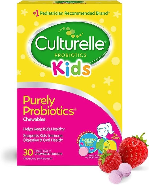 Kids Chewable Daily Probiotic for Kids, Ages 3+, 30 Count, #1 Pediatrician-Recommended Brand, Sugar-Free Berry Flavored Daily Probiotics for Digestive Health, Oral Care & Immune Support