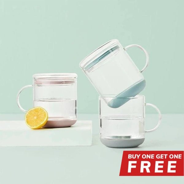 Buy 1 Get 1 Free - Buy 1 Heat-Resistant Glass Cup with Lid Get 1 Free