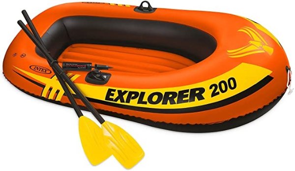 Explorer 200, 2-Person Inflatable Boat Set with French Oars and Mini Air Pump