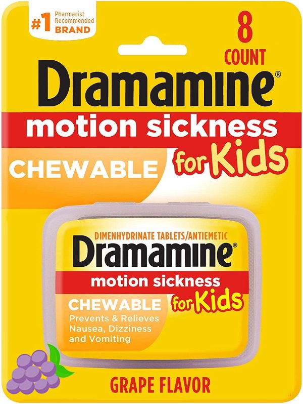 Motion Sickness for Kids, Chewable, Dye Free, Grape Flavored, 8 Count