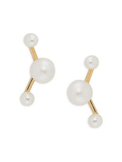14K Yellow Gold & 2-4MM Round Freshwater Pearls Stud Earrings