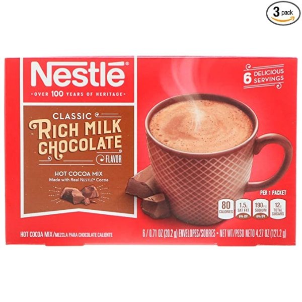 Rich Milk Chocolate Hot Cocoa Mix 6 Delicious Servings 6 Oz. Pk Of 3.