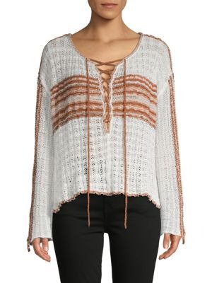 Lace-Up Cotton-Blend Sweater