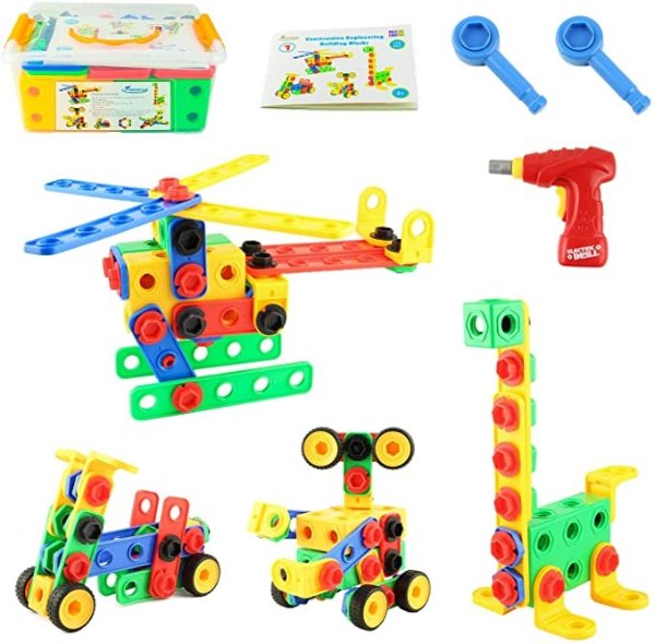 STEM Toys - Toddlers Educational Construction Engineering Building Blocks Set Best Learning Toy Gift Kit for Kids 3 4 5 6 7 8 9 10 Year Old Boys Girls (110pcs)