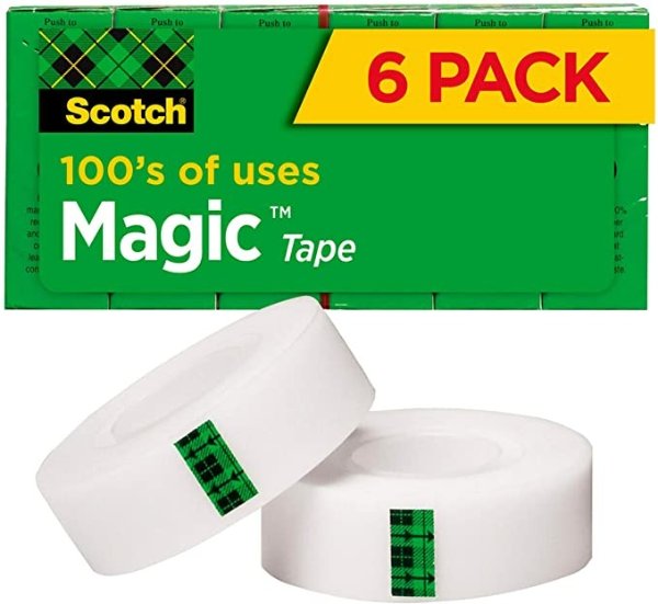 Magic Tape, 6 Rolls, Numerous Applications, Invisible, Engineered for Repairing, 3/4 x 1000 Inches, Boxed (810K6)