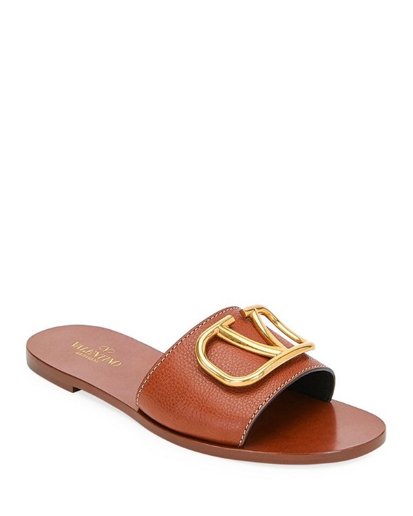VLOGO Flat Leather Slide Sandals
