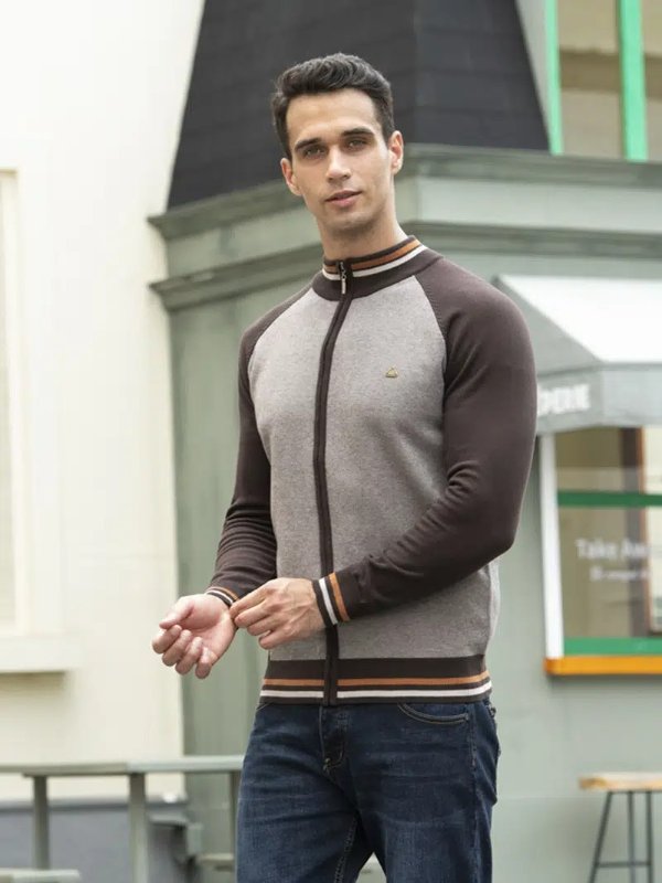 Men's Spliced Jacket Cardigan Sweatshirt Zip Top Streetwear