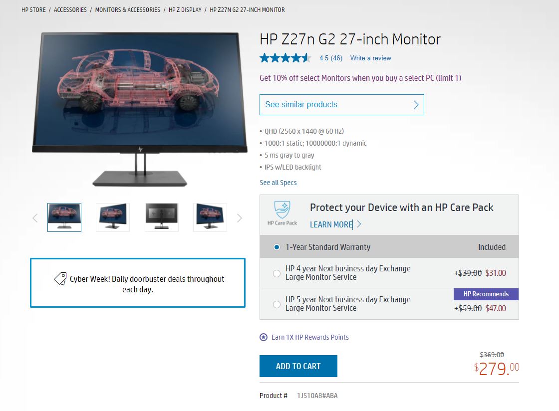 HP Z27n G2 27-inch Monitor (1JS10A8#ABA)显示器