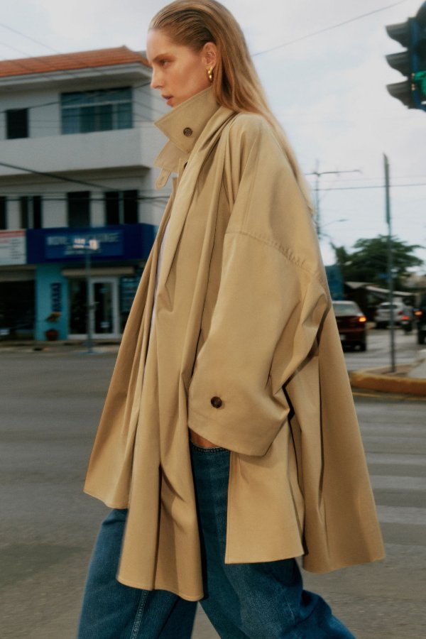 OVERSIZED SCARF-DETAIL TRENCH COAT