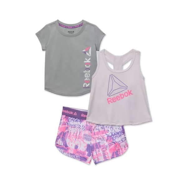 Baby and Toddler Girl Graffiti Print Tank, Tee and Shorts, 3 Piece Outfit Set, 12 Months-5T
