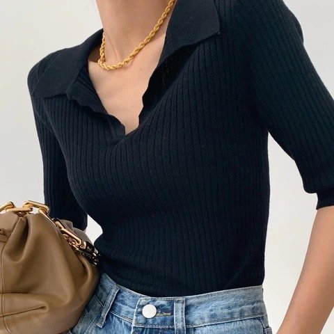 Ribbed Coller Knit Top - 2 Colors
