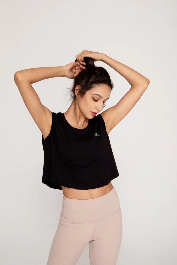 Cropped Black Athleisure Tank Top