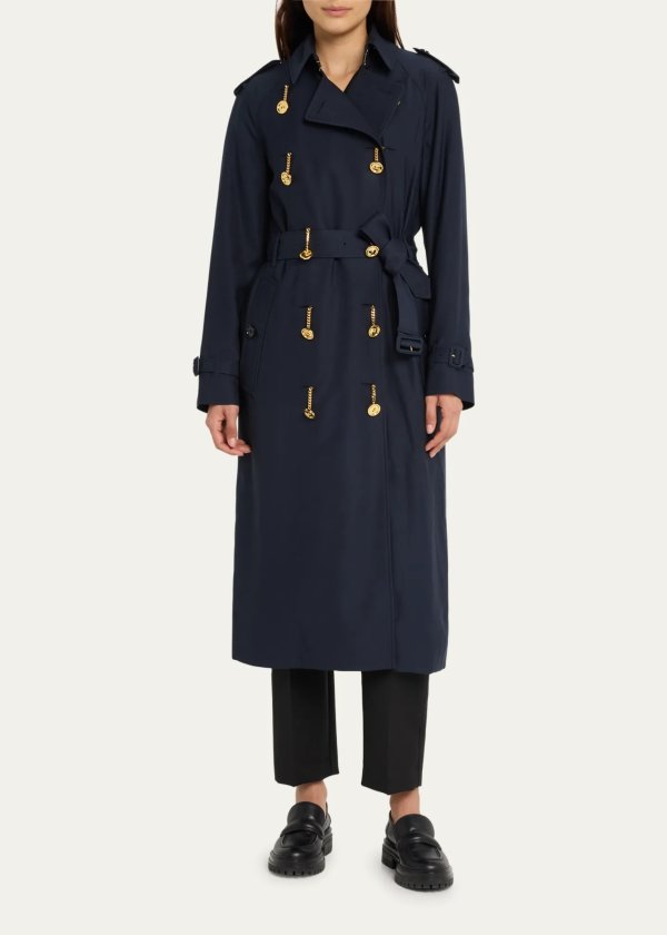 Belted Trench Coat with Chain Button Detail