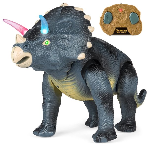 14.5in Kids Remote Control Walking Dinosaur Triceratops Toy Robot