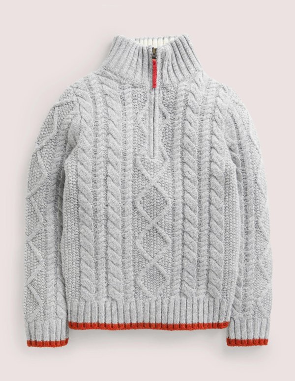 Grey Half Zip Cable Knit Sweater - Grey Marl Cable | Boden US