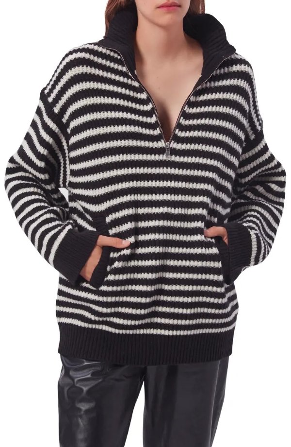 Bowee Striped Wool & Cashmere Half-Zip Sweater