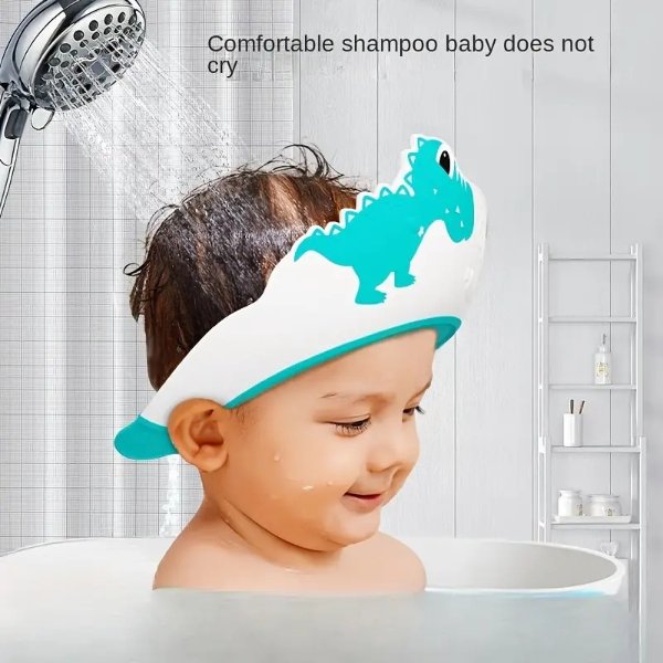 Baby Soft Rubber Waterproof Shampoo Cap, Children Shampoo Artifact, Baby Shampoo Cap Waterproof Ear Protector, Baby Bath Shower Cap, Dinosaur Pattern