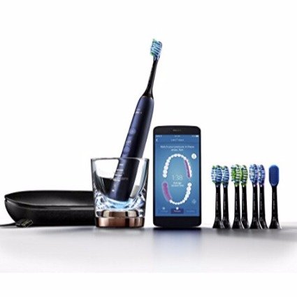 Sonicare DiamondClean Smart Electric, Rechargeable toothbrush for Complete Oral Care, with Charging Travel Case, 5 modes, and 8 Brush Heads - 9700 Series, Lunar Blue, HX9957/51