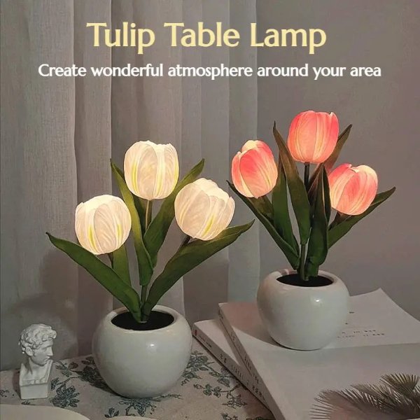 1pc Led Tulip Night Light Simulation Flower Table Lamp Home Decoration Atmosphere Lamp Romantic Potted Gift For Office Room Bar Cafe - Tools & Home Improvement - Temu