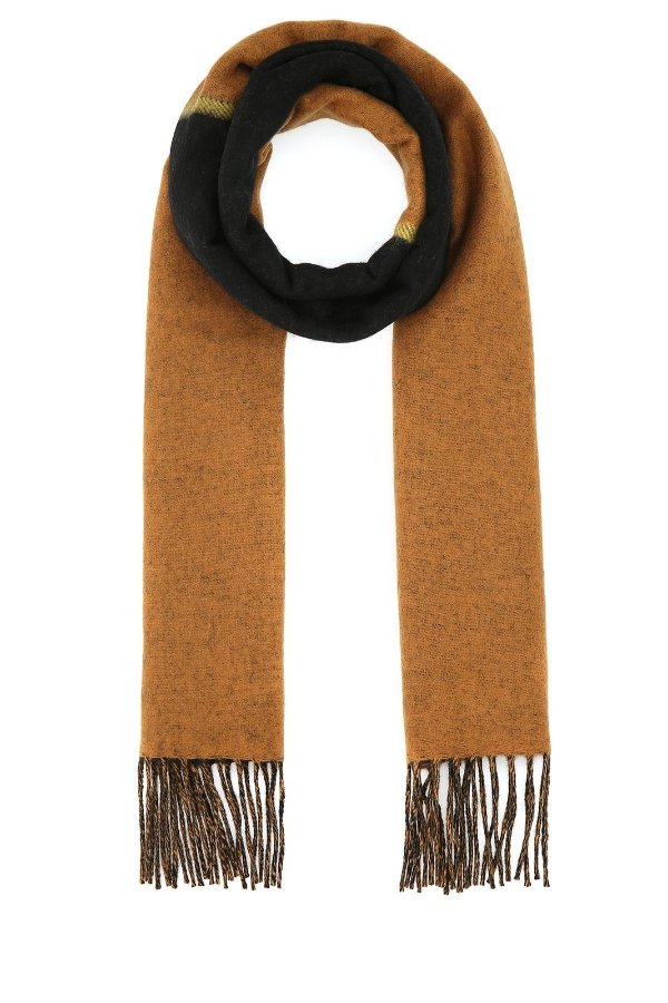 Logo Embroidered Two-Tone Fringed Scarf