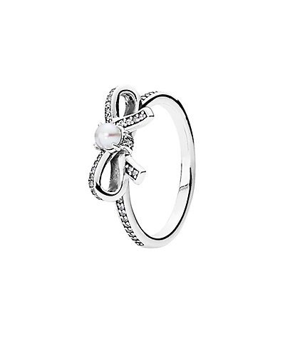Silver, White Pearl & Clear CZ Sentiments Ring