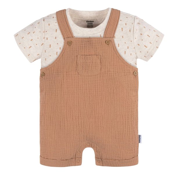 2-Piece Baby Neutral Dots Overall Romper and T-Shirt Set