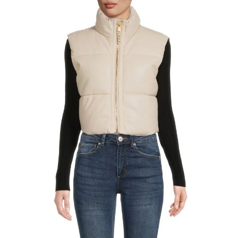 Cropped Vegan Leather Puffer Vest