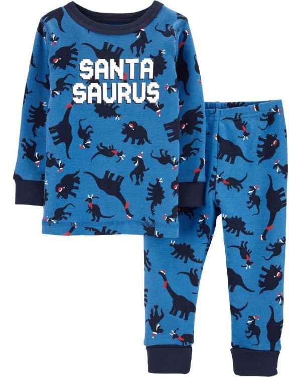 Snug Fit Santa Dinosaur Cotton PJs
