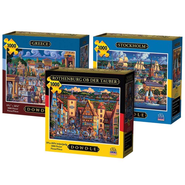 Jigsaw Puzzle 3 Pack – 1000 piece Each – Greece, Rothenburg & Stockholm
