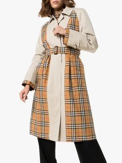 vintage check panelled trench coat