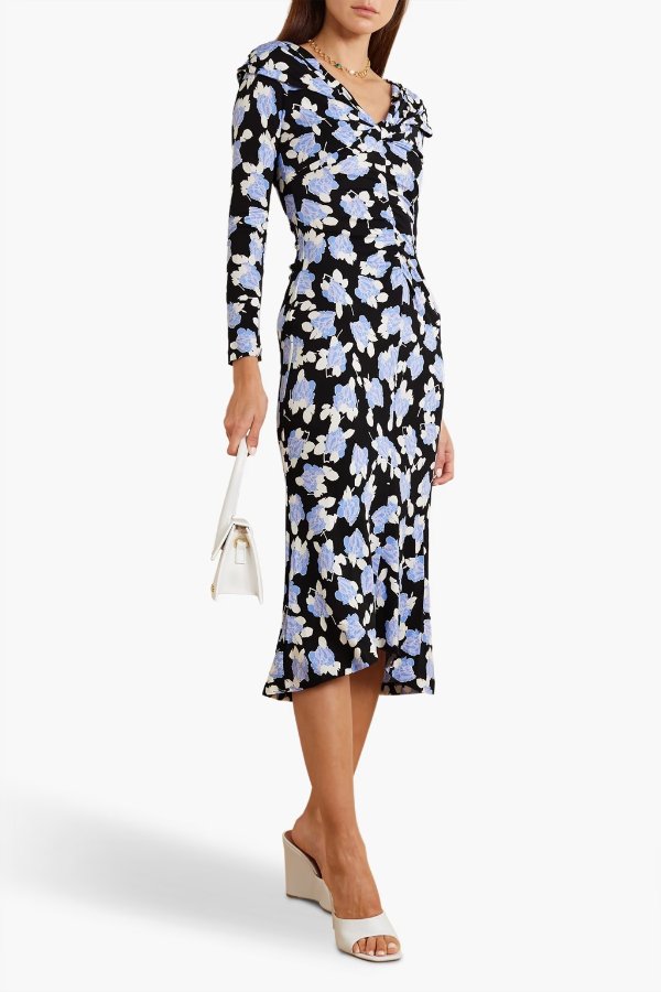 Sylviana ruched floral-print stretch-jersey midi dress