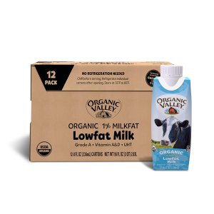 Organic Valley 1% Lowfat Shelf Stable Milk, Resealable Cap, 8 Oz, Pack of 12