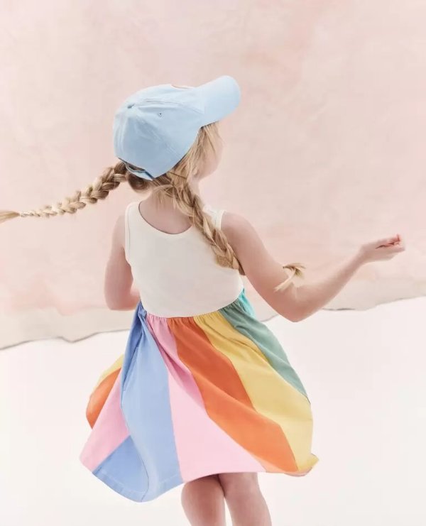 Sleeveless Rainbow Paneled Skater Dress with Pockets