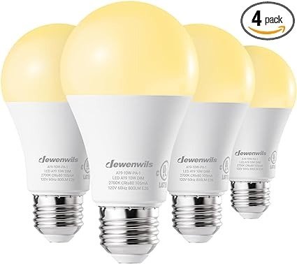 DEWENWILS 4-Pack Dimmable LED A19 Light Bulb, Soft White Light with Warm Glow, 800 Lumen, 2700K, 10W (60 Watt Equivalent), E26 Medium Screw Base, UL Listed