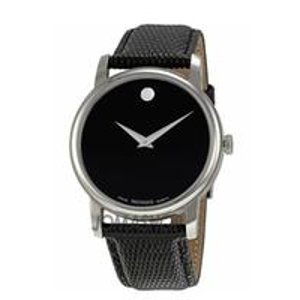 Movado Museum Black Dial Black Leather Strap Mens Watch 2100002