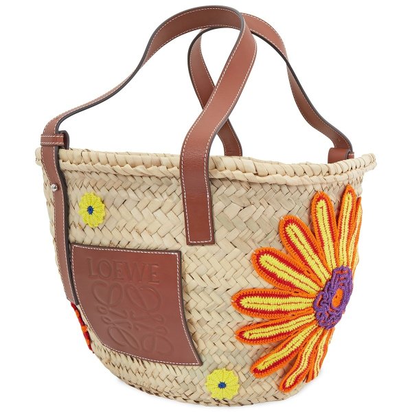 Ladies Natural/Brown Flower Basket Bag