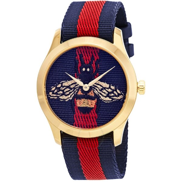 G-Timeless Blue and Red Dial wth an Embroidered Bee Ladies Watch YA1264061
