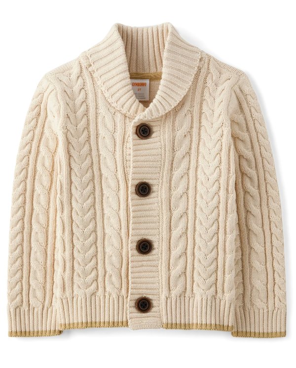 Boys Long Sleeve Cable Knit Shawl Cardigan - Signs of Spring | Gymboree - SUGAR COOKIE