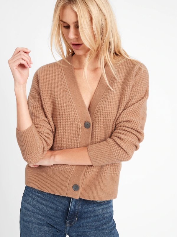 Aire Waffle-Knit Cardigan Sweater