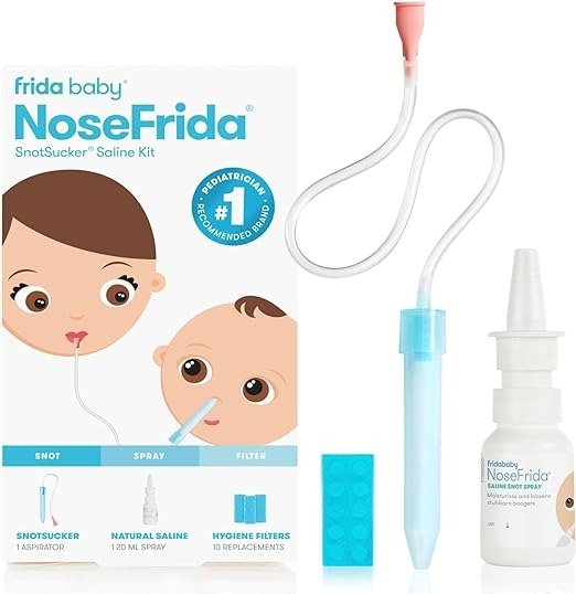 Frida Baby Nasal Aspirator NoseFrida The Snotsucker with 10 Extra Filters and All-Natural Saline Nasal Spray