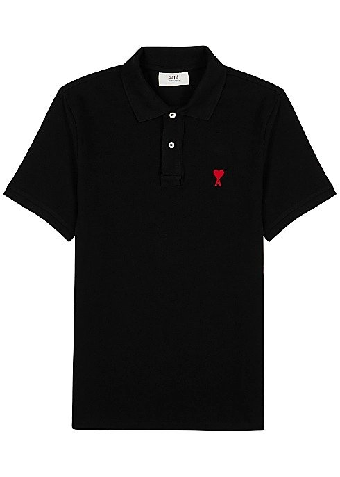 Black logo pique cotton polo shirt