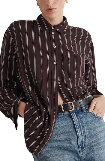 Oversize Satin Boyfriend Button-Up Shirt