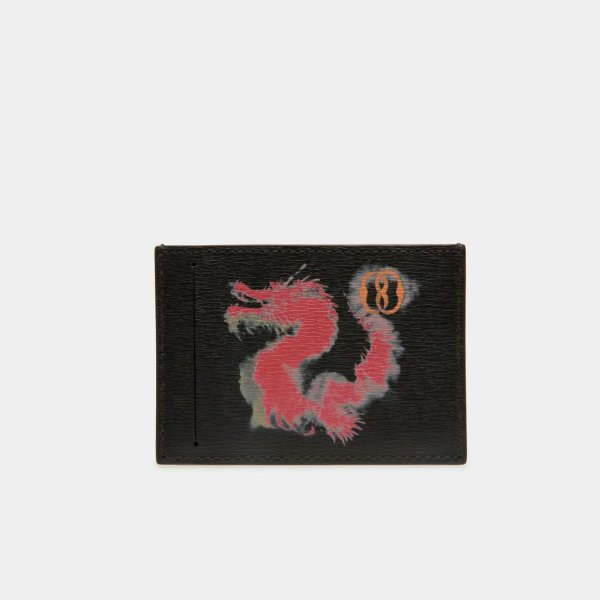 Cny Card Holder In Black And Red Grained Leather