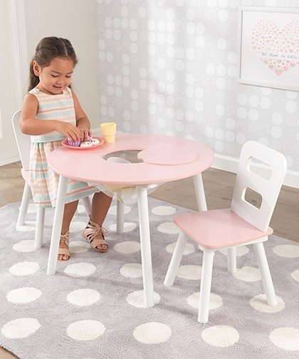 Pink & White Three-Piece Round Table Set