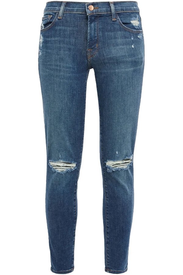 Cropped distressed mid-rise skinny jeans