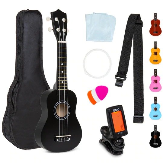 Acoustic Soprano Basswood Ukulele Starter Kit w/ Bag, Strap, Tuner - 21in