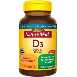 Nature Made Vitamin D3, 220 Tablets, Vitamin D 2000 IU (50 mcg) Helps Support Immune Health